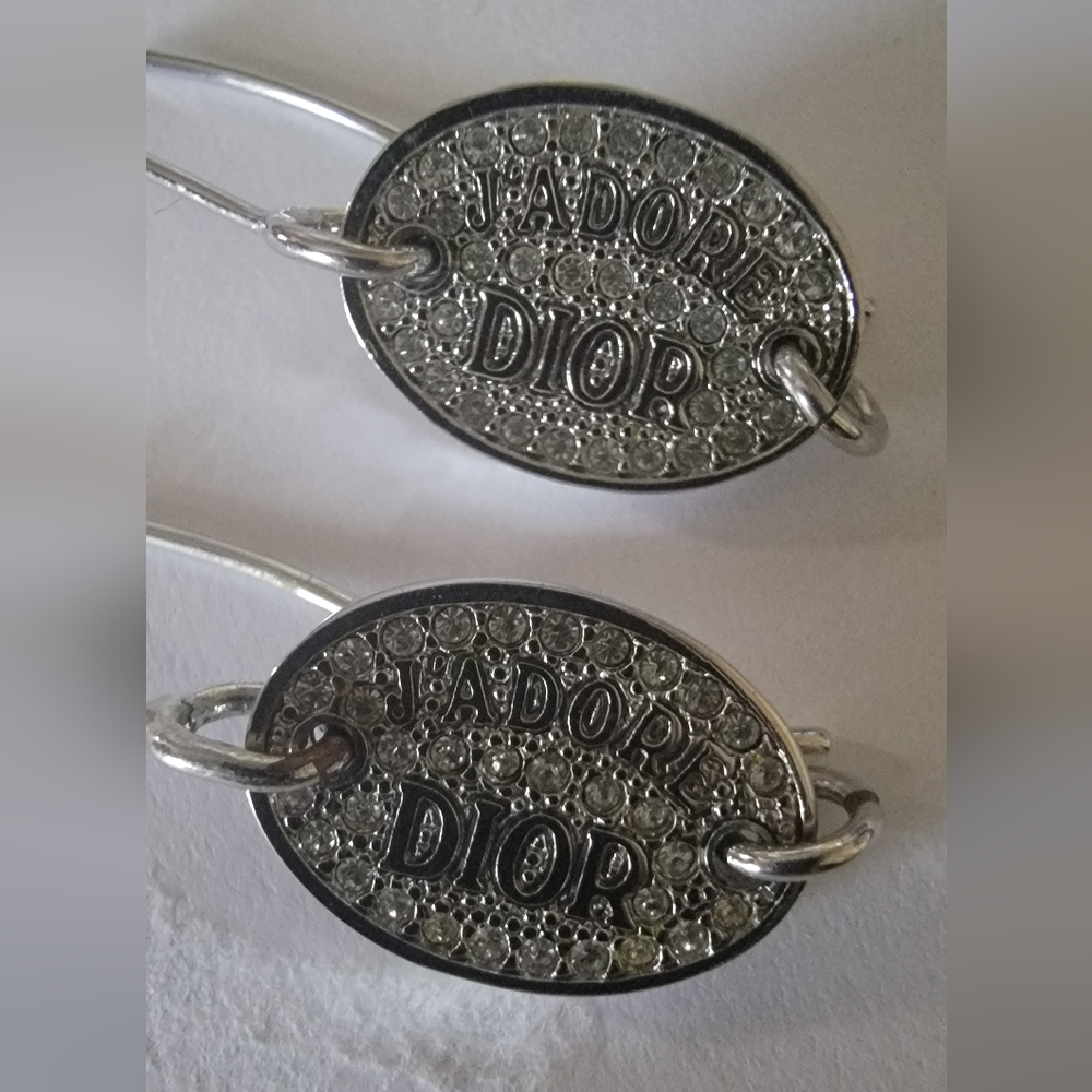 VTG Authenticated Christian Dior Crystal J'Adore Oval Tag Drop Earrings
